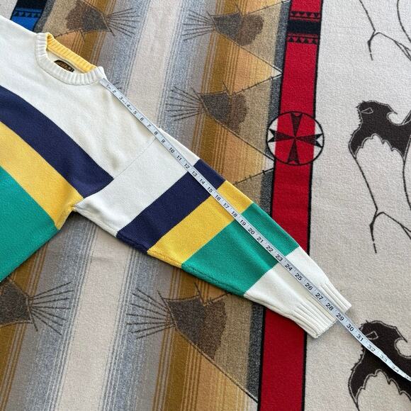 Vintage 90s Eddie Bauer Pullover Knit Sweater Size Large Striped Cotton Cottage - Picture 8 of 8